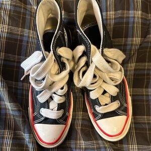 Converse Black and White High-Tops with Red Accents